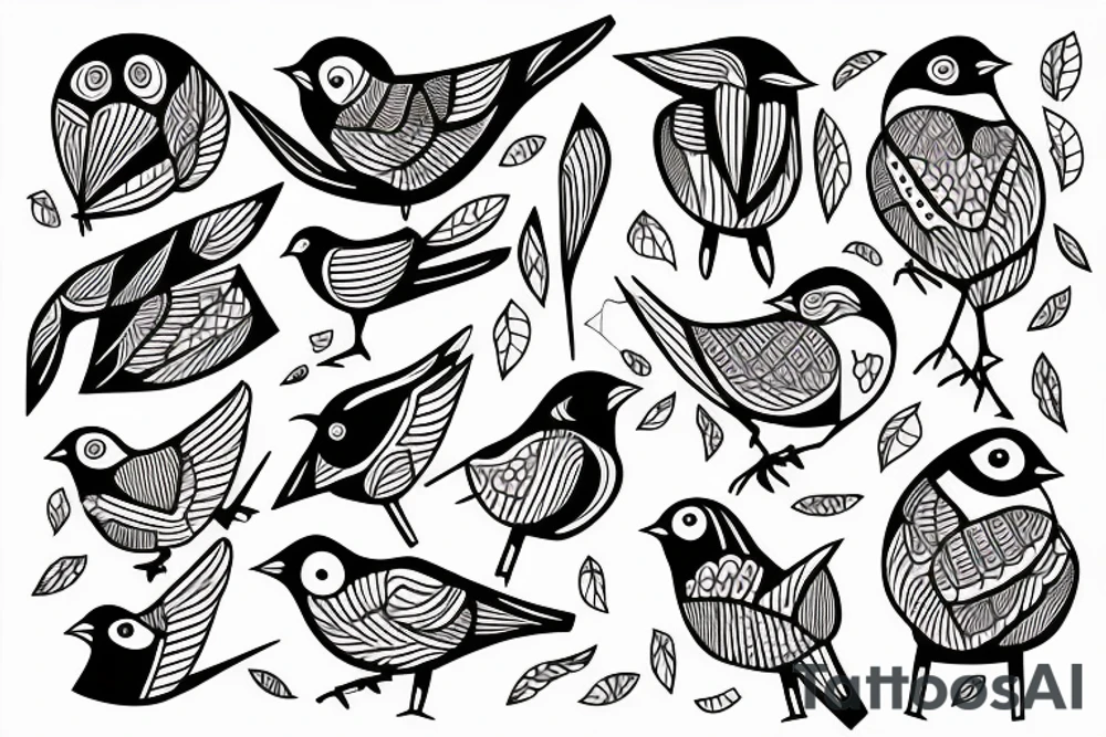word, bird, thick line, geometric pattern tattoo idea