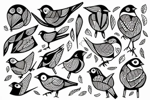 word, bird, thick line, geometric pattern tattoo idea