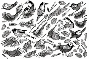 word, bird, thick line, geometric pattern tattoo idea