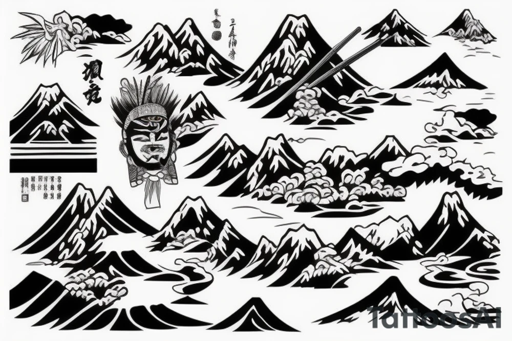 Samurai, Mountains, River,  Japanese fisherman tattoo idea