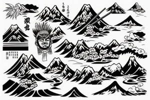 Samurai, Mountains, River,  Japanese fisherman tattoo idea