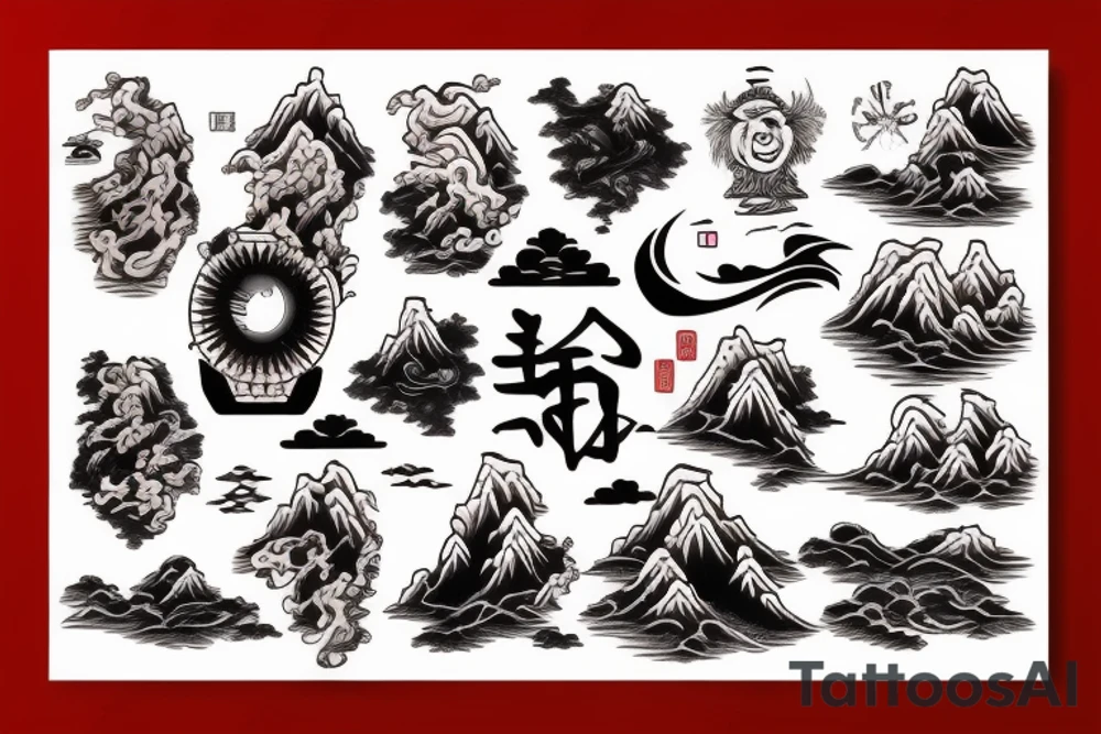 Samurai, Mountains, River,  Japanese fisherman tattoo idea