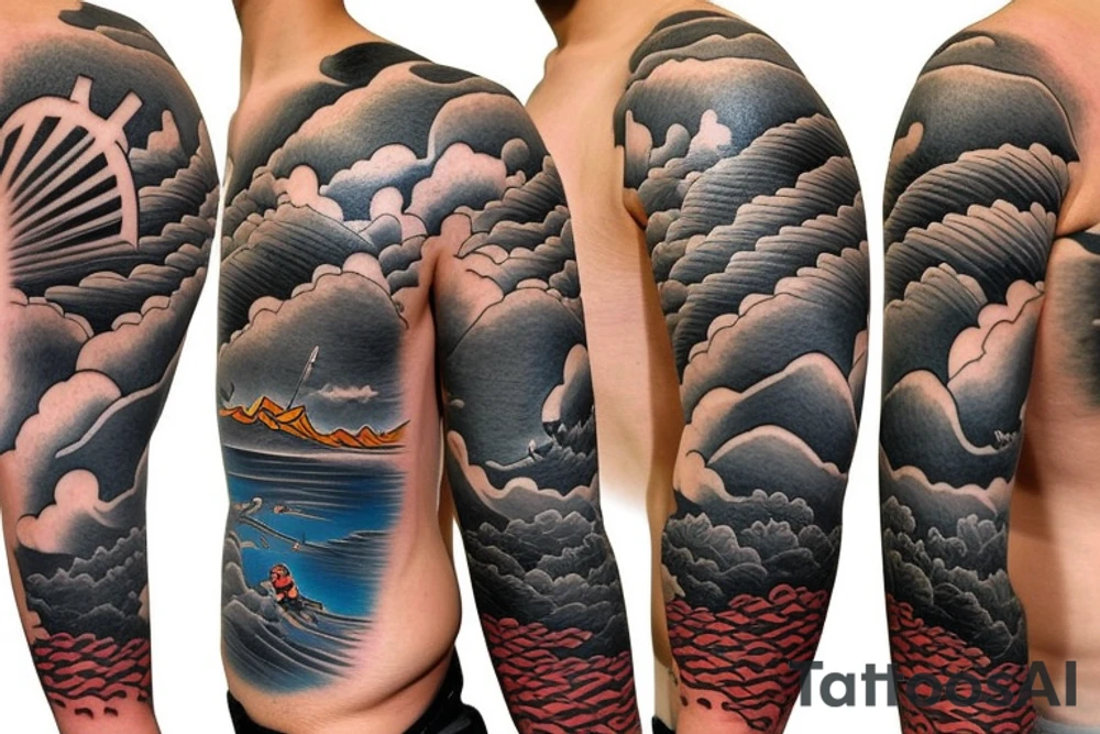 Samurai, Mountains, River,  Japanese fisherman tattoo idea