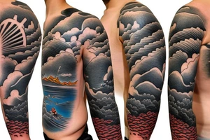 Samurai, Mountains, River,  Japanese fisherman tattoo idea