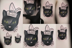 Black cat with funny hat tattoo idea