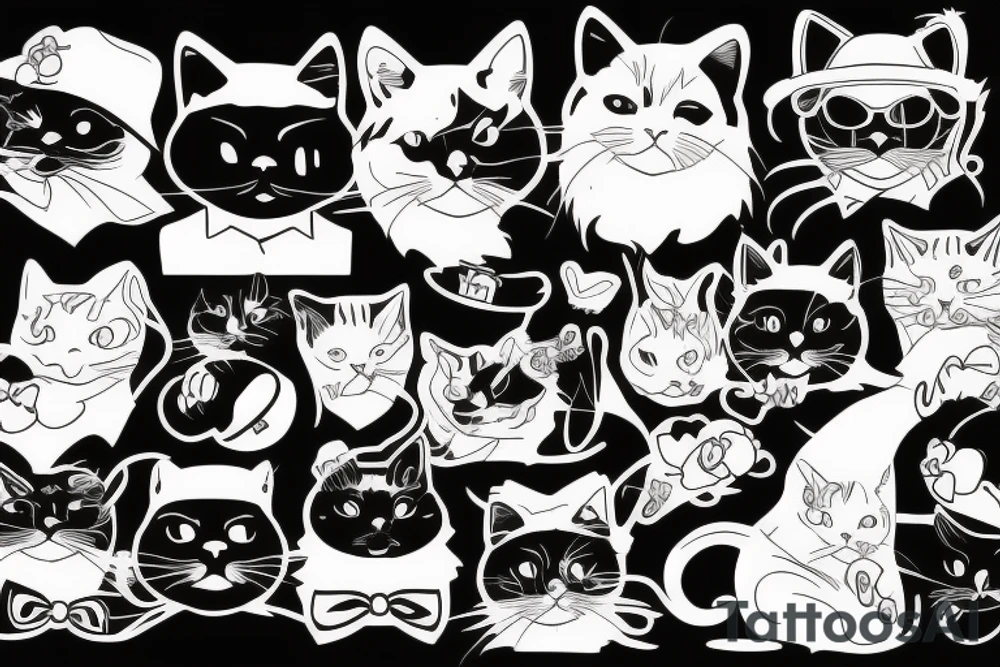 Black cat with funny hat tattoo idea