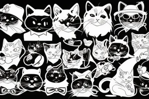 Black cat with funny hat tattoo idea