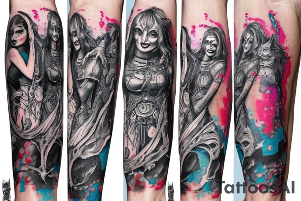 Alice in wonderland by HR Giger with neon tattoo idea