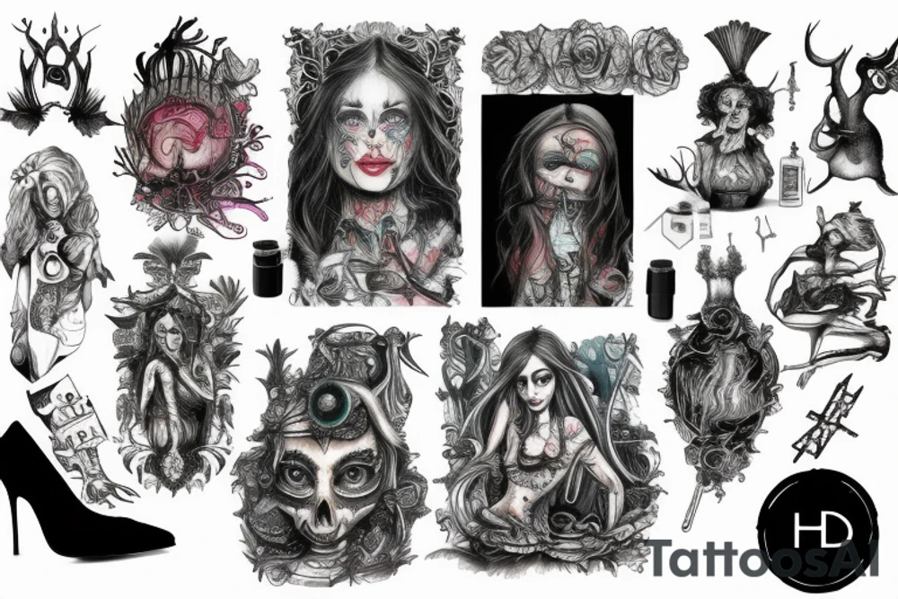 Alice in wonderland by HR Giger with neon tattoo idea