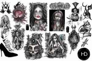 Alice in wonderland by HR Giger with neon tattoo idea