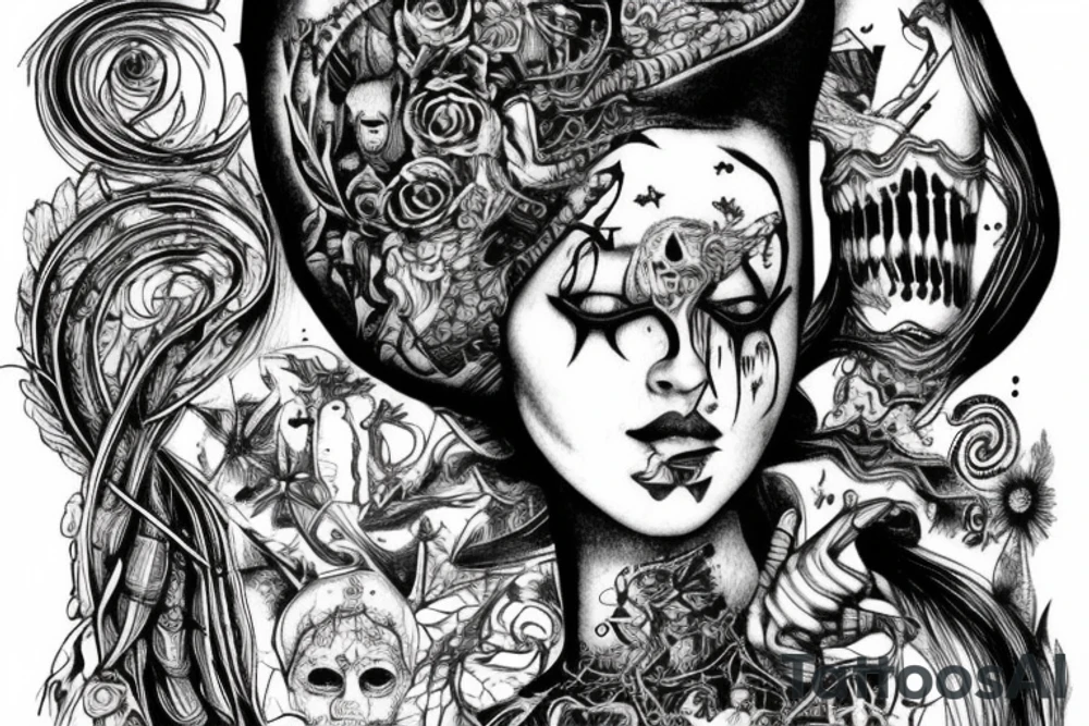 Alice in wonderland by HR Giger with neon tattoo idea