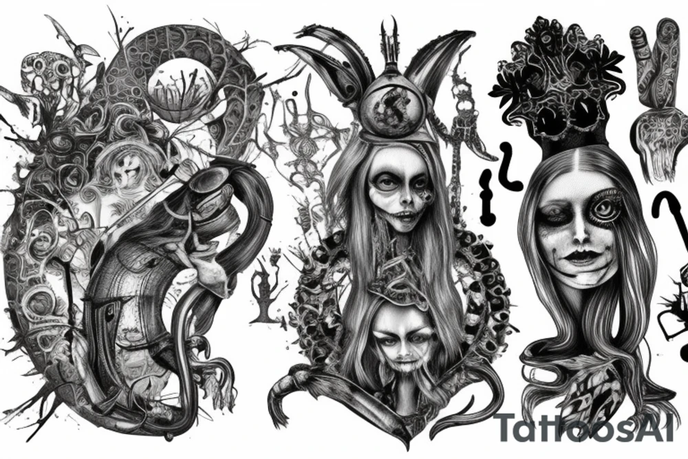 Alice in wonderland by HR Giger with neon tattoo idea