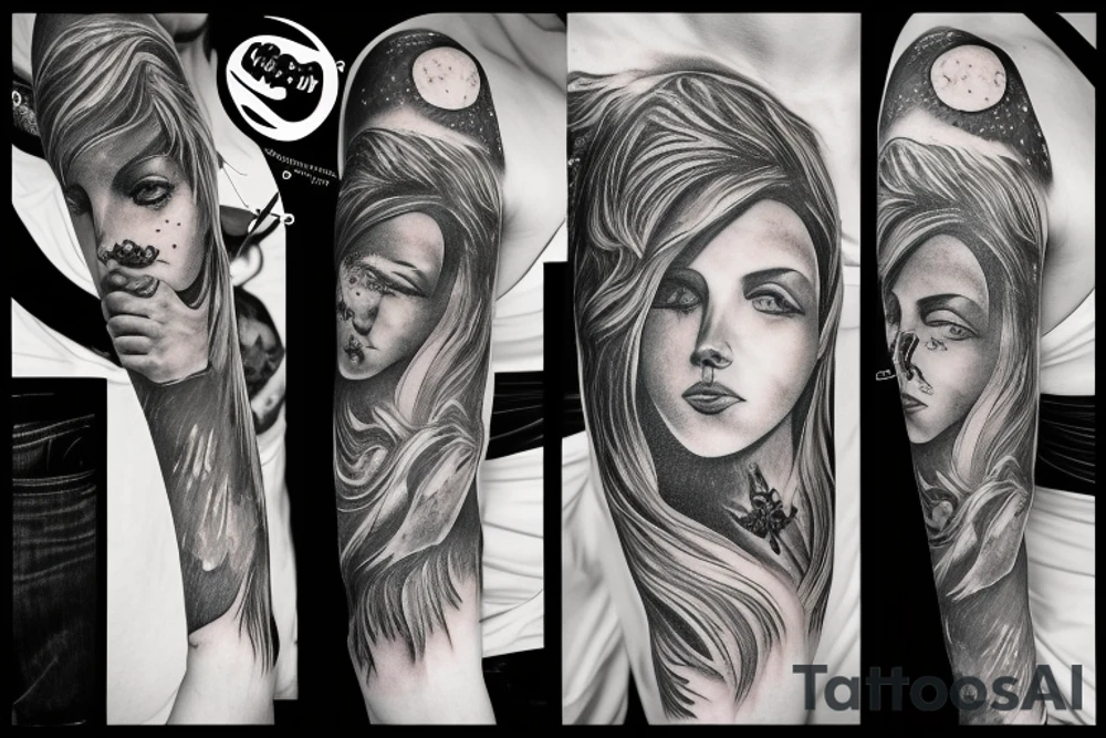 Ark angel, moon, clouds, heaven tattoo idea