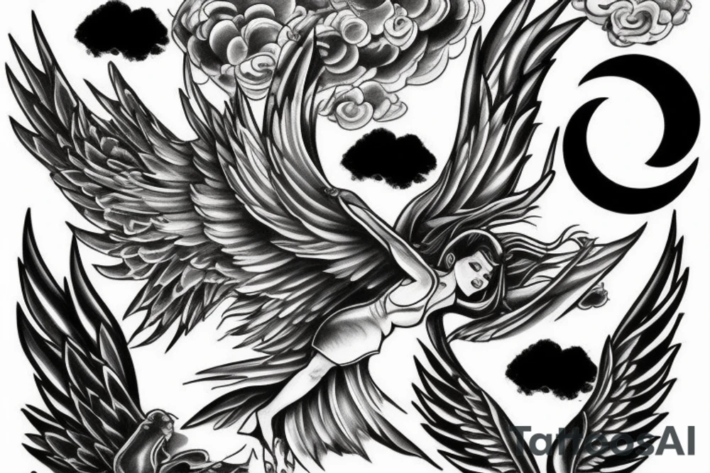 Ark angel, moon, clouds, heaven tattoo idea