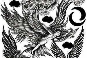 Ark angel, moon, clouds, heaven tattoo idea