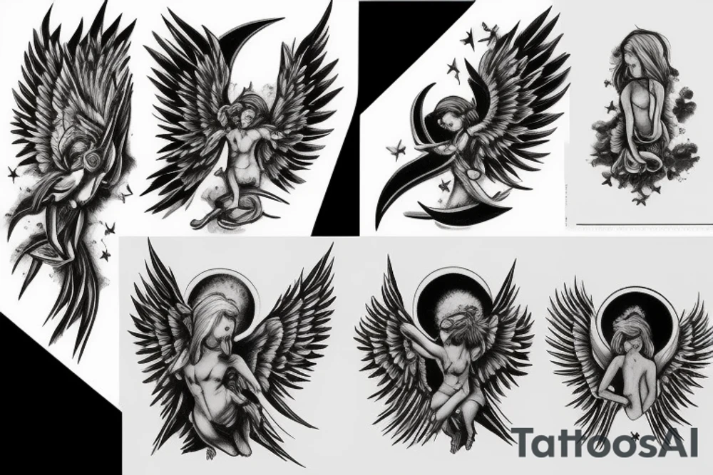 Ark angel, moon, clouds, heaven tattoo idea