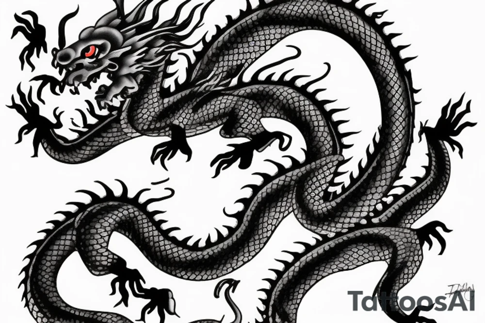 sheng long dragon with two babies dragon by his side with dragn balls tattoo idea