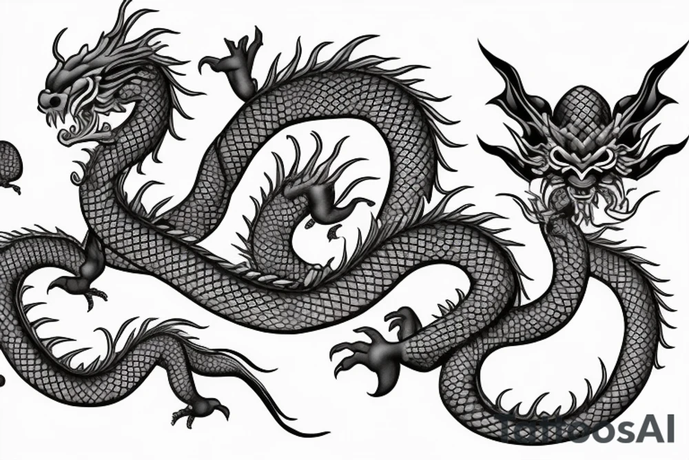 sheng long dragon with two babies dragon by his side with dragn balls tattoo idea