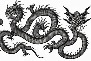 sheng long dragon with two babies dragon by his side with dragn balls tattoo idea