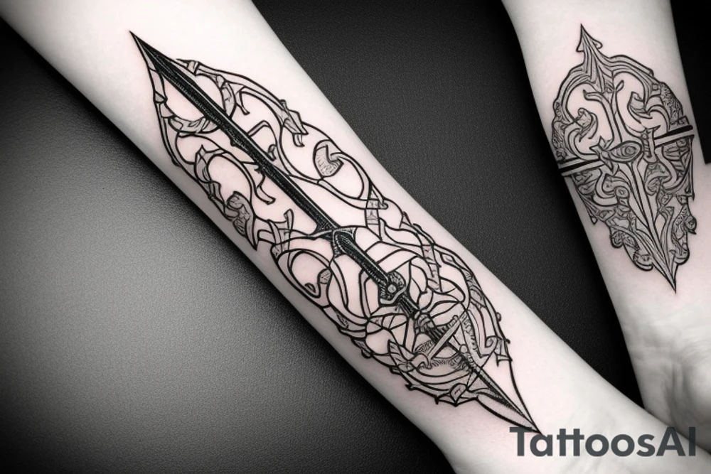 Two handed claymore sword in gotgic styling with line shading tattoo idea