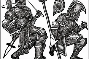 Knight kneeling plunging a sword into the ground tattoo idea
