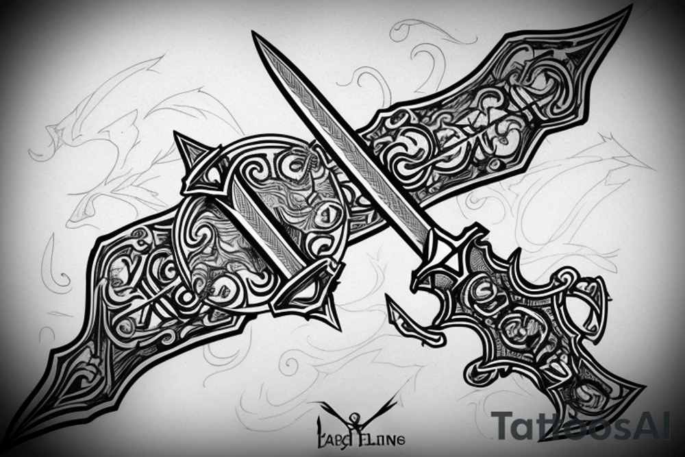 Gothic two handed broad sword using line shading tattoo idea
