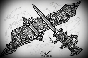 Gothic two handed broad sword using line shading tattoo idea