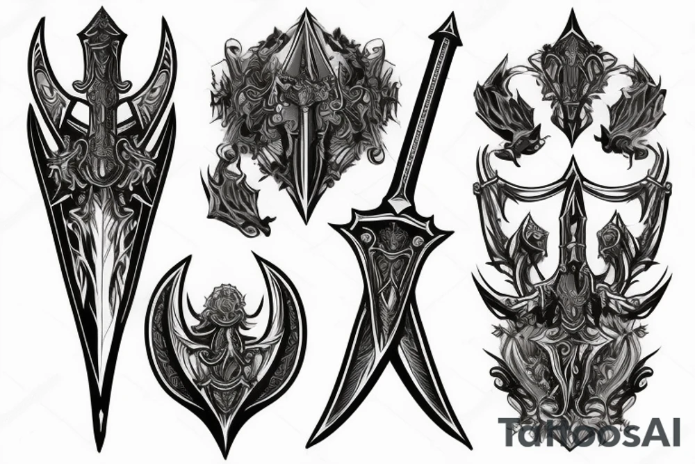 Gothic two handed broad sword using line shading tattoo idea