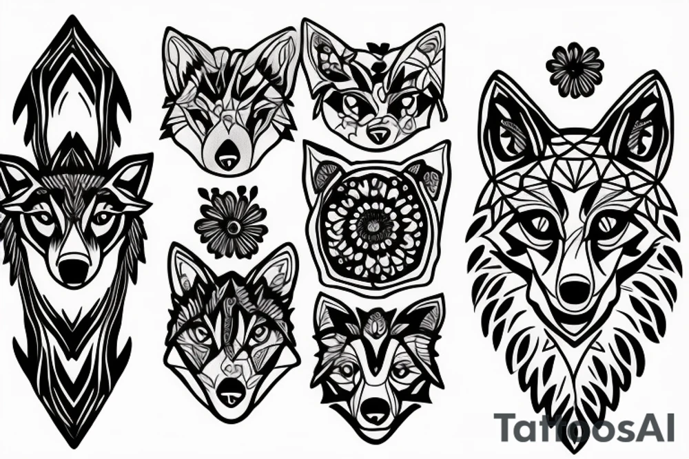 Wolf and flowers tattoo idea