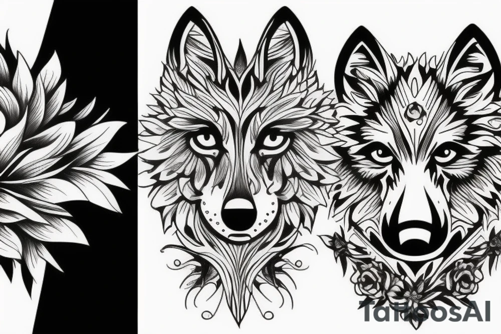 Wolf and flowers tattoo idea