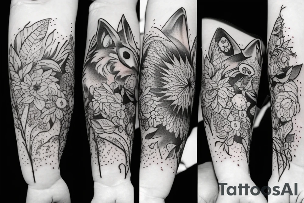 Wolf and flowers tattoo idea