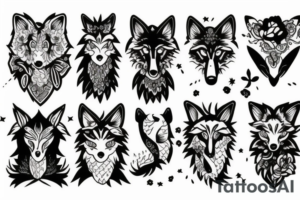 Wolf and flowers tattoo idea