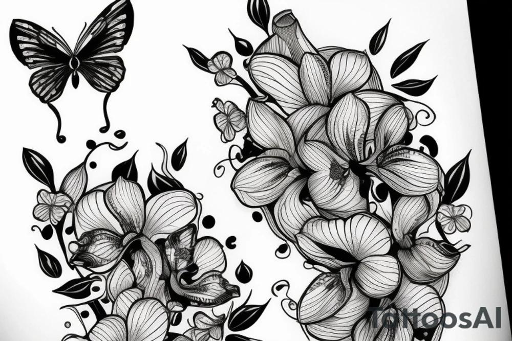 An orchidea beside a butterfly tattoo idea
