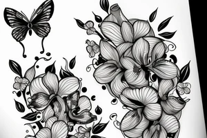 An orchidea beside a butterfly tattoo idea