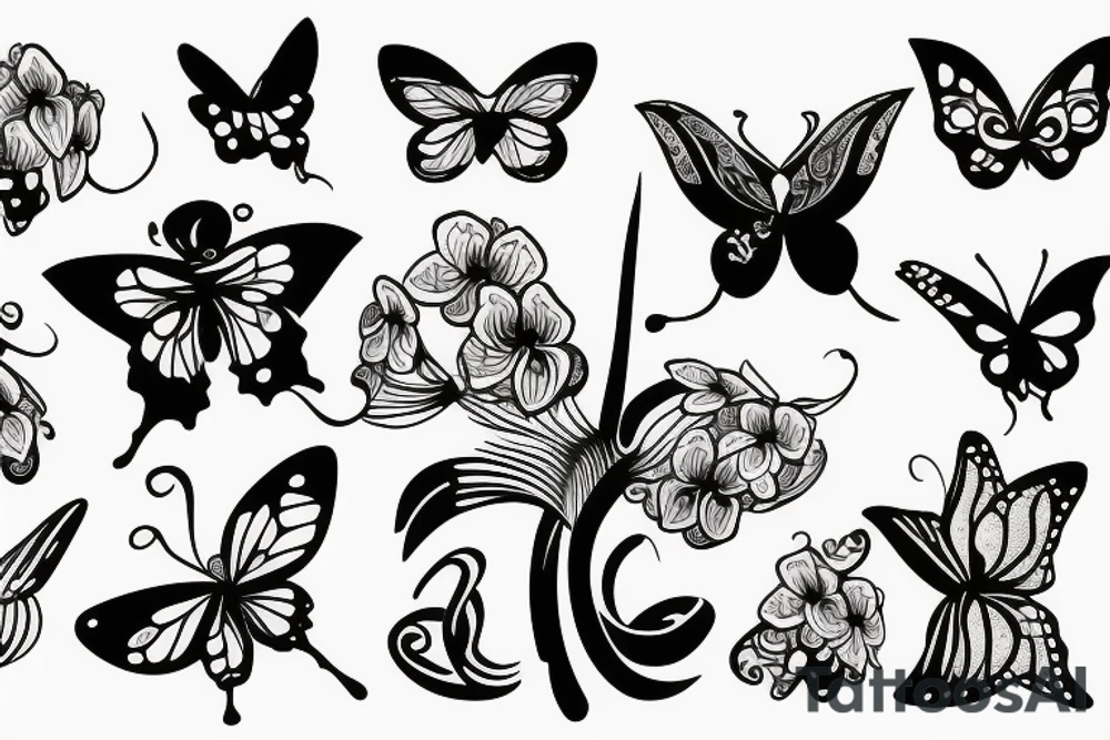 An orchidea beside a butterfly tattoo idea