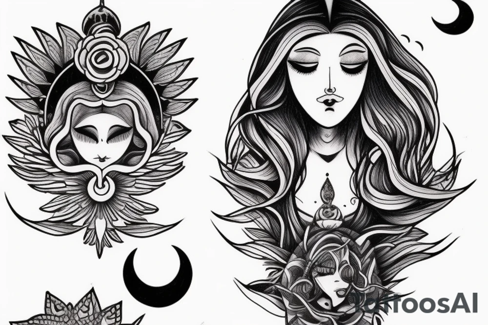 Girl speaking to the moon, and it’s a goddess with a face, and it’s opening her third eye. tattoo idea