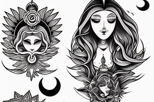 Girl speaking to the moon, and it’s a goddess with a face, and it’s opening her third eye. tattoo idea