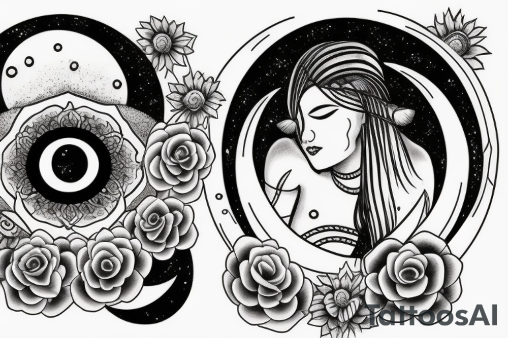 Girl speaking to the moon, and it’s a goddess with a face, and it’s opening her third eye. tattoo idea