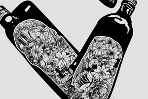 flowers on the background of jesus rolling on a skateboard with a bottle of whiskey in his hands on the beach with a beautiful girl at sunset tattoo idea