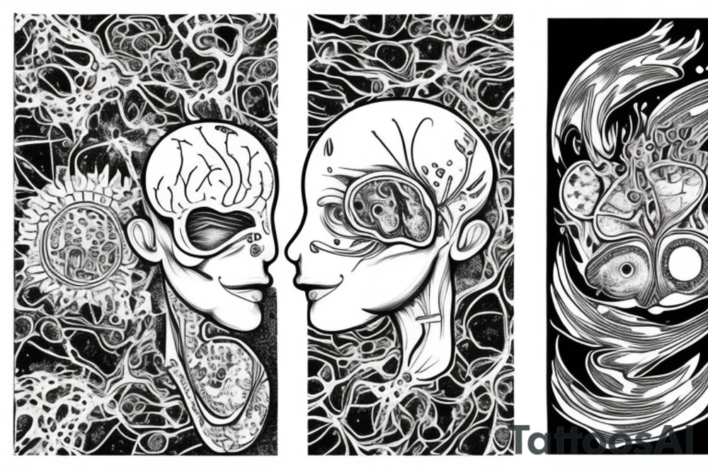 Right brain left brain, left brain is black and white, and bursting with logic and reason, right brain is full of color, and bursting with wonder and art and expression. tattoo idea