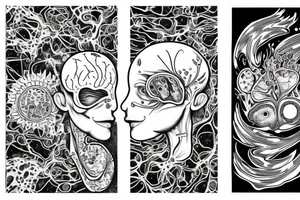 Right brain left brain, left brain is black and white, and bursting with logic and reason, right brain is full of color, and bursting with wonder and art and expression. tattoo idea