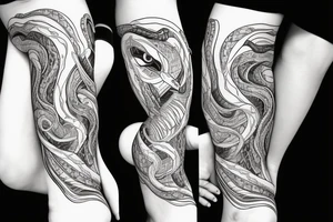 Beautiful seductive snake winding up the leg and hip tattoo idea