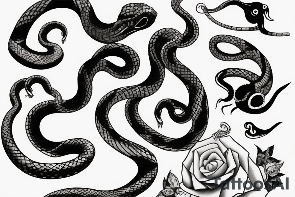 Beautiful seductive snake winding up the leg and hip tattoo idea