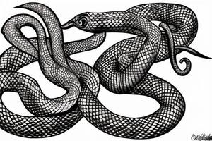 Beautiful seductive snake winding up the leg and hip tattoo idea