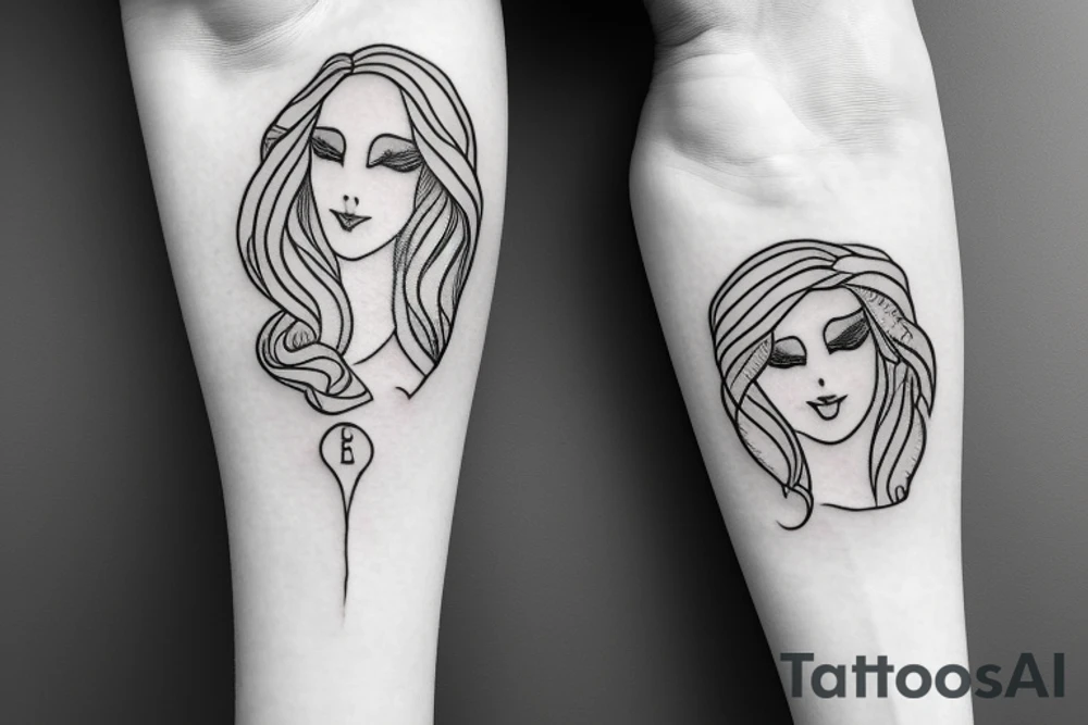 a minimal design symbolizing aphrodite that contains R and S letters tattoo idea