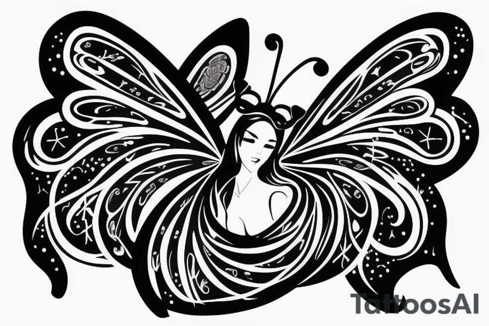 Butterfly with crescent moon quirky light tattoo idea