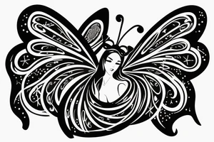 Butterfly with crescent moon quirky light tattoo idea
