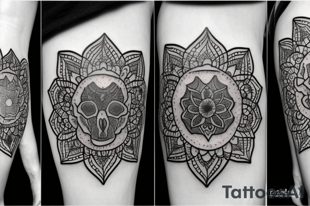 Cow skull with mandala and flowers tattoo idea