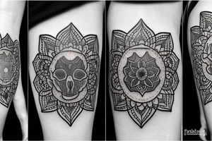 Cow skull with mandala and flowers tattoo idea