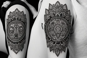 Cow skull with mandala and flowers tattoo idea